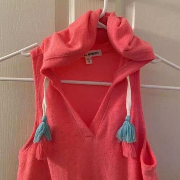 Miken Mermaids Terry Hoodie Romper Cover Up Neon Pink Tassels Girls Size Medium - Picture 2 of 10
